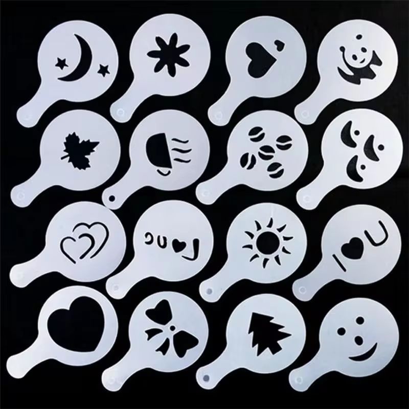 16-Piece Coffee Stencil Set with Metal Shaker - Create Stunning Latte Art