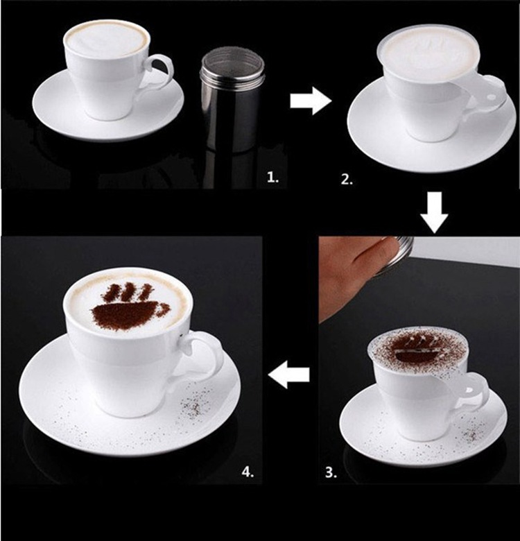 16-Piece Coffee Stencil Set with Metal Shaker - Create Stunning Latte Art