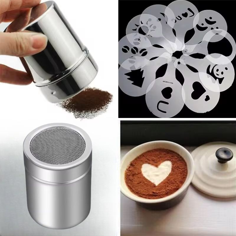 16-Piece Coffee Stencil Set with Metal Shaker - Create Stunning Latte Art